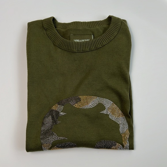 NWT Zadig & Voltaire Miss Camo Skull Strass Sweater   SZ-M - Picture 4 of 15